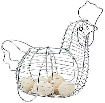 FSYH Fattoria di Campagna Cesto Porta Uova di Pollo, Scaffale Portauovo in Filo Metallico Espositore per Uova con Maniglie, Cromato (Argento)