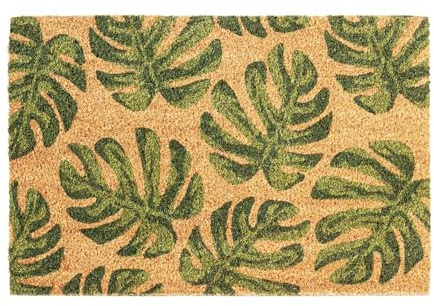 Nicola Spring Coir Door Mats - 90 x 60cm - Monstera - Pack of 2 - Decorative Indoor Front Door Floor Mat Entry Dirt Trapper Rug Outdoor Boot Scraper Non Slip Backing Doormat