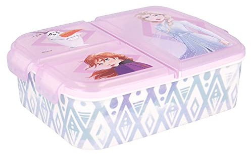 Stor Disney Frozen Children's Sandwich Box med 3 fack, tillverkad av BPA-fri plast, tvättbar och återanvändbar, inte lämplig för diskmaskiner och mikrovågor