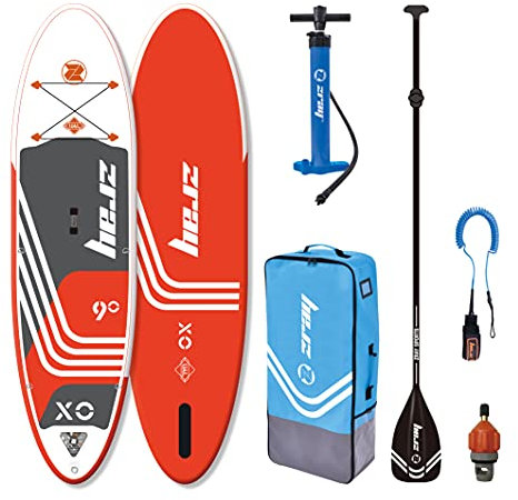 ZRAY SUP X0 Stand Up Paddle Board Komplettset orange 275x76x13 cm für 1 Person – aufblasbares SUP Board mit Zubehör für Stand Up Paddling – inkl. Paddel, Tasche, Pumpe – ideal für SUP Kinder