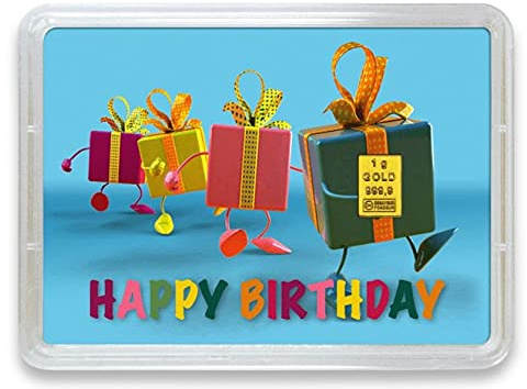 Goldstücke24 - Goldbarren als Geschenk in Motivbox “Happy Birthday” - Feingold 999,9 (1g Gold)