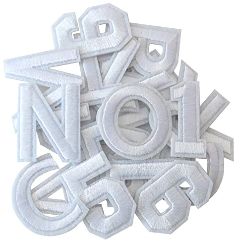 GYGYL 72 Pieces Iron on Letters and Numbers Patches, White Letter Patches Alphabet Embroidered Patch A-Z, Numbers 0-9 Applique for Clothes, Dress, Hat, Socks, Jeans, DIY Accessories