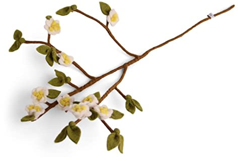 Gry & SIF Apfelblüten-Zweig aus Filz, Flexibler Stiel, Deko-Zweig für Vasen, Blüten-Zweig, Handmade, Fairtrade | 1x Zweig mit Apfelblüten, 60cm