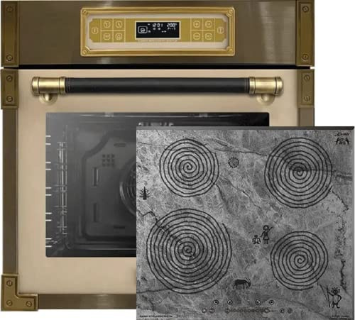 Kaiser Herdset EH 6726 ElfAD + KCT 6705 FI Ära, Retro Einbau Backofen 80L, Elektro Backofenset –11 Betriebsfunktionen + Einbau Induktions Kochfeld 60 cm, Höhlenmalereimotiv