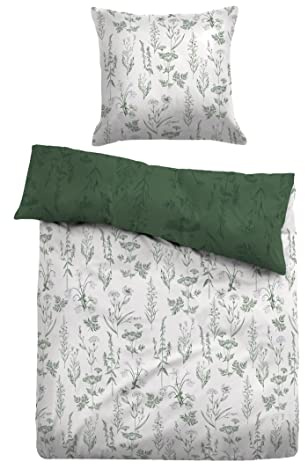 TOM TAILOR 0067674 Bettwäsche Garnitur mit Kopfkissenbezug Baumwoll Satin - Isabella 1x 155x220 cm + 1x 80x80 cm, Forest
