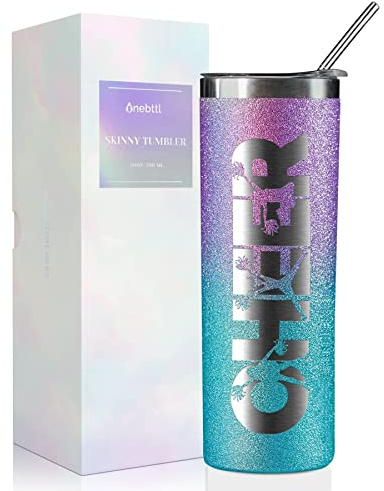 Onebttl Cheerleader Glitter Tumbler Gifts For Girls - Cheer - 20oz/590ml Stainless Steel Insulated Tumbler with Straw, Lid - Gift for Cheerleading, Coach or Cheer Squad - (Purple-Blue Gradient)