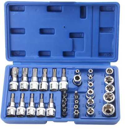 QUNNIE Jeu de 34 douilles Torx, entraînement mâle-femelle, clé à douille avec embout E4-E20, TT10-TT55 et adaptateur 5/16 F à 3/8 M