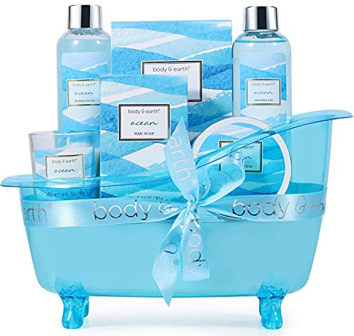 BODY & EARTH Badeset Ozeanduft Geschenkset Frauen, Wellness Set für Frauen, Geburtstagsgeschenk für Mama, Freundin Geschenkbox Weihnachtsgeschenke