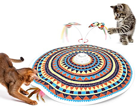 Potaroma Cat Toys Chargeable, 3in1 Hide and Seek, Automatic Interactive Fun, Fluttering Butterfly, Moving Feather, Kitten Wand, Indoor Kitty Exercise Kicker 22.8 Inch Cover for All Breeds