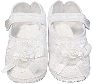 Swea Pea & Lilli Baptism Shoes for Girls - White Baby Booties Made with Cotton, Lace, and Flower for Christening - Zapatos de Bautizo…