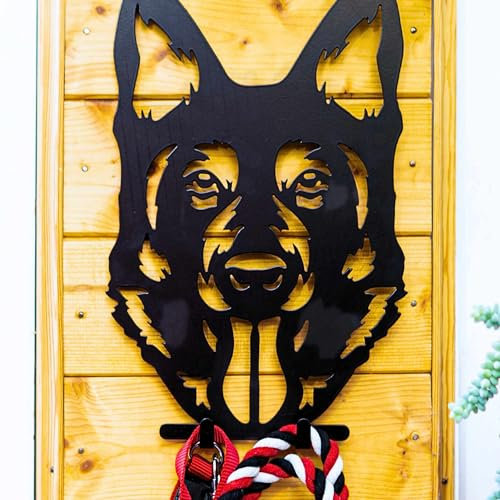 Dog Lead Hook Holder German Shepherd Pet Leash Coat Keys Hanger Accessories Collar Wall Storage Dog Lover Owner Gift Dog Portrait Home Ornament Decoration (Black Dog Lead Hook)