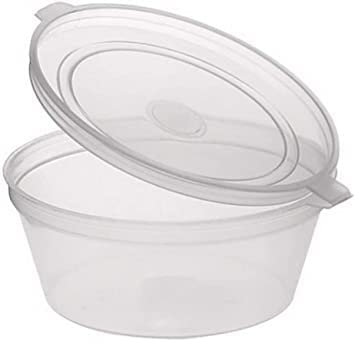 LEO 25pcs 2oz Clear Round Plastic Reuseable Small Container Pots with Lids Round | Deli Pots | Perfect for Food Prep, Dips/Salads,Cereal | Storage | Takeaways, Restaurants