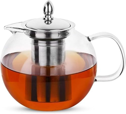 ANSIO Glass Teapot with Infuser 950 ml Borosilicate 304 Stainless Steel Lid, Clear Teapot Infuser with Heat Resistant and Loose Leaf Teapot Infuser