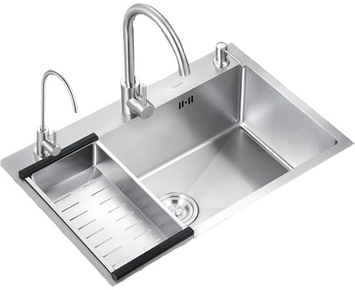 Gewerbliche spüle Freistehende edelstahl spültisch Waschbecken mit heißem und kaltem Wasser outdoor garten campimg spüle 304 edelstahl waschbecken Tragbares Geeignet für Küche Bar Garten Garage ( Size
