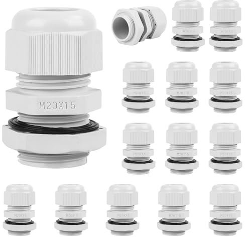 Glándulas de cable M20,15 unidades, IP68, pasacables impermeables grises ajustables, para exterior, jardín, caja de derivación