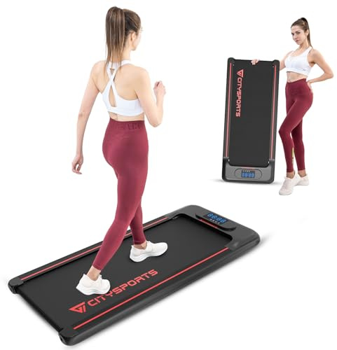 CITYSPORTS Heimlaufbahn, tragbares Schreibtisch, Laufunterlage WP8Laufband mit Fernbedienung und Steuerung App und LED-Display, 1-6 km/h, ohne Installation (schwarz-rot)