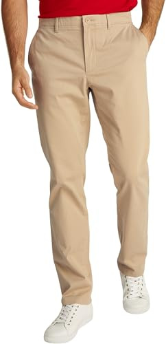 Tommy Hilfiger Uomo Pantaloni Chino Denton Chino Satin Straight Fit, Beige (Batique Khaki), 29W/36L