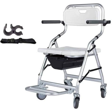 LIBRACTA Toilettenstuhl Für Senioren Mit Rollen, Faltbare Mobile Toilette, Duschstuhl Mit Rückenlehne, Rollator Mit Sitzfläche, Medizinischer Badhocker Mit Rollen B