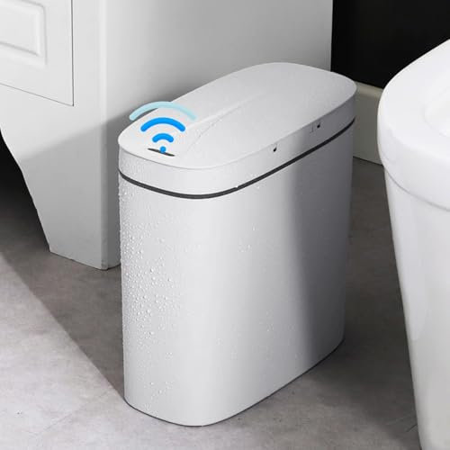 Sensore Bagno Pattumiera Automatica con Coperchio, 13L Pattumiera Senza Contatto Bianco Impermeabile, Cestino Intelligente Sottile di Plastica Ultra Sottile, Utilizzato in Cucine, Camere da Letto