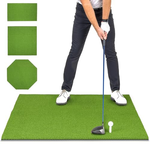 GoSports Golf Hitting Mat - PRO 5 x 4 ft - 5 mm Artificial Turf Training Mat for Indoor/Outdoor Swing Practice, Includes 3 Rubber Tees