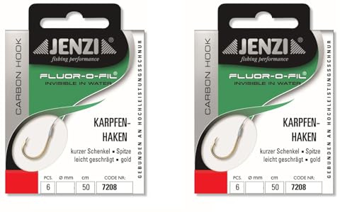 Set: 2 Packungen gebundene Karpfenhaken von Jenzi, Allroundhaken, Karpfen (12 Stück) Hakengröße 2, 4, 6, 8 an Fluor Carbon, Vorfach fertig + gratis Petri Heil! Aufkleber