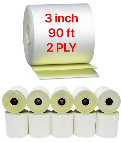 Pokanic 3 x 90' 2 Ply [10 Rolls] White Canary Carbonless Paper Kitchen Receipt Printer POS System Cash Register Compatible with Clover Epson SNBC Star Sam4s Ellix Bixolon (10 Rolls, 3 x 90 ft 2 Ply)