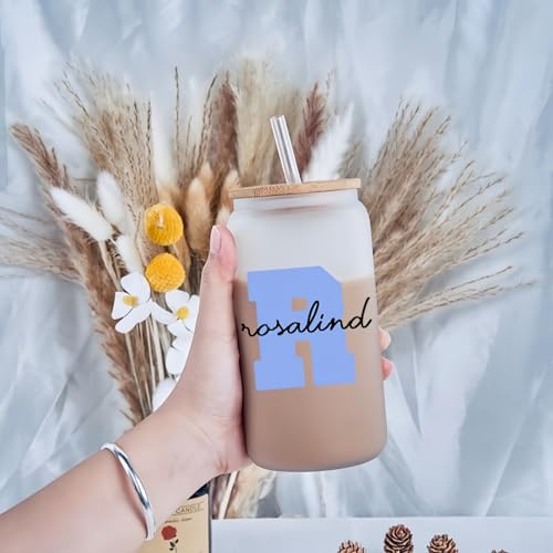 Drawelry Personalisiert Namen Cocktailgläser mit Geburtstblume Drucken Glasbecher Bambus Deckel Stroh 450ml Wasser Gläser Trinkglas Geburtstags Weihnachten Geschenke für Familie Freunde Paare (A4)