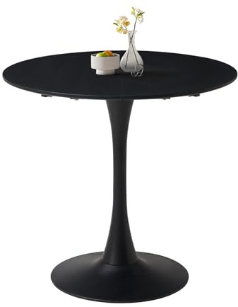 Uderkiny Runder Tisch, 80 cm, für 2 bis 4 Personen, MDF-Platte/Metallbeine, für Küche/Esszimmer/Cafe/Wohnzimmer (schwarz)