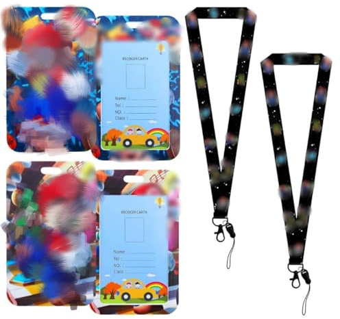 2 Stück Lanyard mit Ausweishalter, Ausweishülle mit Band, Kartenhalter Kinder Schlüsselband Personalisiert Fahrkartenhülle Busfahrkarten Kartenhülle Hartplastik Lanyard mit Kartenhülle Card Sleeves