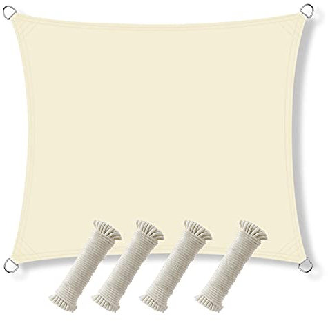 Tenda a vela rettangolare, tenda da sole in tela impermeabile, vela per giardino d'inverno, vela ombreggiante con corda inclusa, beige, 5 x 5 m