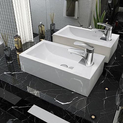 ShGaxin Lavabo con Agujero Grifo, Lavabo sobre Encimera, Lavabo Baño, Muebles De Baño, Mueble Lavabo, Rectangular cerámica 46x25,5x12 Blanco