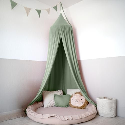 lilimaus Baldachin Kinderzimmer mit Goldapplikation [in 12 Farben] Betthimmel aus 100% Baumwolle Musselin Mädchen & Jungen - Babybett Himmel als Babyzimmer Deko - Vorhang für Kinderbett, Kuschelecke