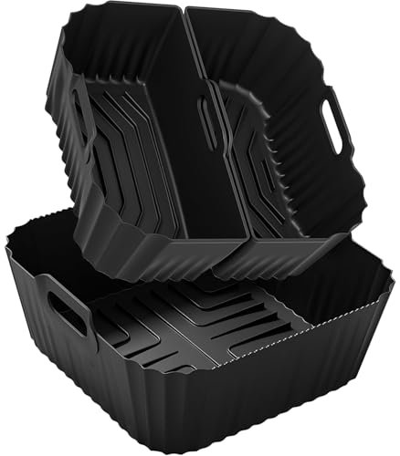 Molde Silicona Freidora de Aire 19-23cm Para Cosori 4,7L/5,5L/6L/6,4L, Cecotec 5L/5,5L/6L, Aigostar 6,5L/7L, Reutilizable Cuadrado Airfryer Accessoire para Freidora sin Aceite, Microondas, Horno