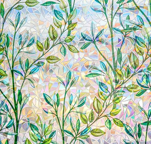 Fensterfolie - Selbstklebend Statische Folie, fensterfolie Blickdicht Bunt Blickdichte Sichtschutzfolie für Badezimmer, Haustür, Haus, Sonnenschutz, Wärmeschutz, Grün 44x200CM