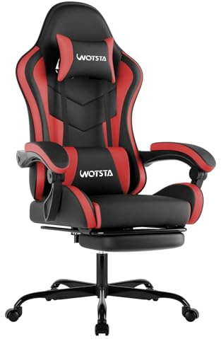 WOTSTA Gaming Stuhl Computerstuhl Ergonomischer Gaming Chair mit Fußstütze | 135° Neigung, PVC, Geeignet für Spiele und Büroarbeit, Sitzkissen aus Schaumstoff, 150cm-178cm, Stilvoll, Teenager