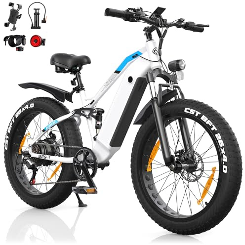 AOIHO E Bike, 26 x 4.0 Fat Tire EBike Herren Damen mit 48V 18Ah/13Ah Akku | Elektrofahrrad Reichweite 100-150 km, 250W 85NM Motor, Vollfederung, E Fatbike 7-Gang-All-Terrain E-Bike Mountainbike