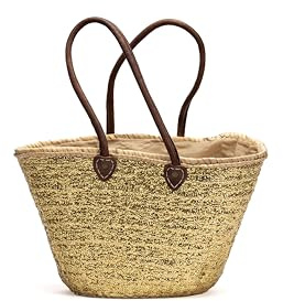 ZocoChic Bolso con Lentejuelas Doradas, capazo de playa de palma, Mimbre Tejido, Asas de Cuero, Aprox.: 50x30x20 cm