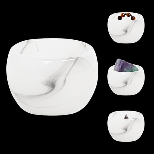 Orientrea 1 Stück Weiße Achat Schale Ø 6,6 cm – Kristallschale für Schmuck | Natürlicher weißer Achat mit einzigartiger Maserung und Farbnuancen – jede Schale ist ein stilvolles Naturunikat.