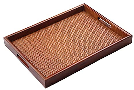 GFHTRELY Bandeja de servicio, bandeja de madera, bandeja multiusos, bandeja rectangular para té, bandeja de desayuno, decoración del hogar (D)