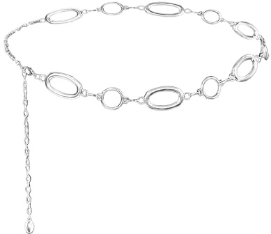 Waist Chain Belt Women Circle O-Ring Metal Link Body Chains Plus Size Gold Tone Chain Belt Fashion Waist Jewelry for Dress (Silver)