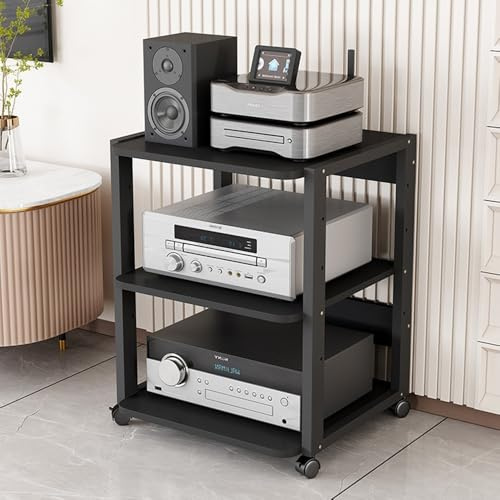 Rack audio HiFi – Mobile Media Cabinet a 4 ripiani per giradischi e sistemi stereo, altezza regolabile, design elegante, perfetto per audiofili e home theater, altezza 90 cm