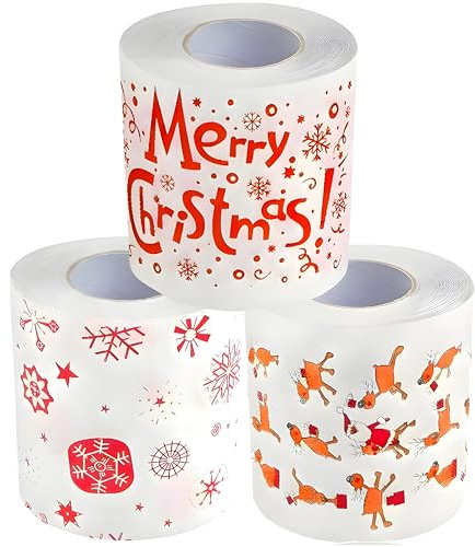 Lot de 3 rouleaux de papier toilette sur le thème de Noë Papier toilette imprimé Père Noël pour décoration de Noël, décoration de fête, cadeaux
