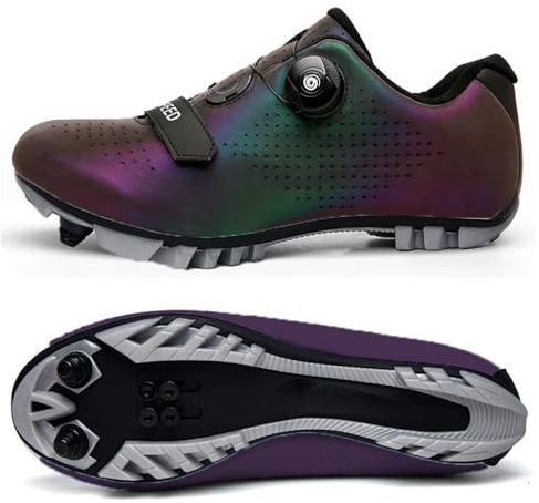 Cykelskor herr dam mountain bike-skor herr dam MTB cykel sneaker cykel andningsbara bergsskor unisex snurra cykelsko för utomhus och inomhus, Lila, 38.5 EU