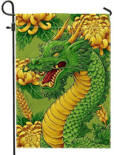 Bandera Del Orgullo Crisantemo Amarillo Vibrante De De Dragón Verde De Primavera Y Verano Bandera Balcón Clásico Garden Flag Diversidad Banderas Premium Para Patio Jardin Desfile 30X45CM