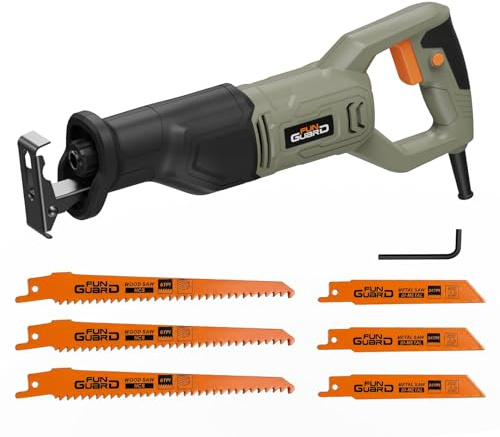Funguard Reciprocating Saw 710W, 2800RPM, Tool-Free Change,6 Blades