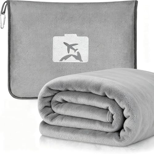 LESANM Travel Pillow and Blanket, 2 in 1 Airplane Blanket with Eye Mask and Ear Plugs, Compact Office Blankets, Lightweight & Portable Pillow for Adults, Kids,Long Flights and Trains