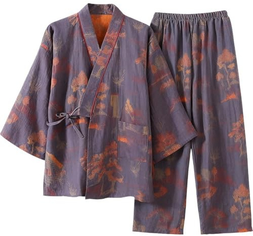 Brxmpn Japanese Pajama Set Traditional Kimono Suit Loose Casual Clothes for Women Men Hotel Home Spa Room and Sauna Wear
