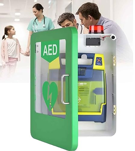 Armadietto per defibrillatore AED, Armadietto for defibrillatore semiautomatico esterno (DAE), contenitore a parete con allarme, luce di emergenza, design angoli arrotondati for casa e ufficio