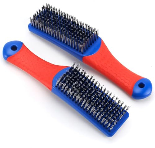 LightBeacon 2 Pièces Brosses Métalliques en Acier Inoxydable, Brosse à Main avec Poignée en Caoutchouc, pour Nettoyer les Surfaces Métalliques