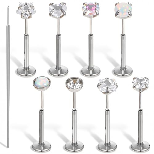 Josojoou 8Pcs Theadless Nose Stud 18G Flat Back Nose Ring Stud Surgical Steel Push in Piercing Jewelry with Piercing Taper for Women Men